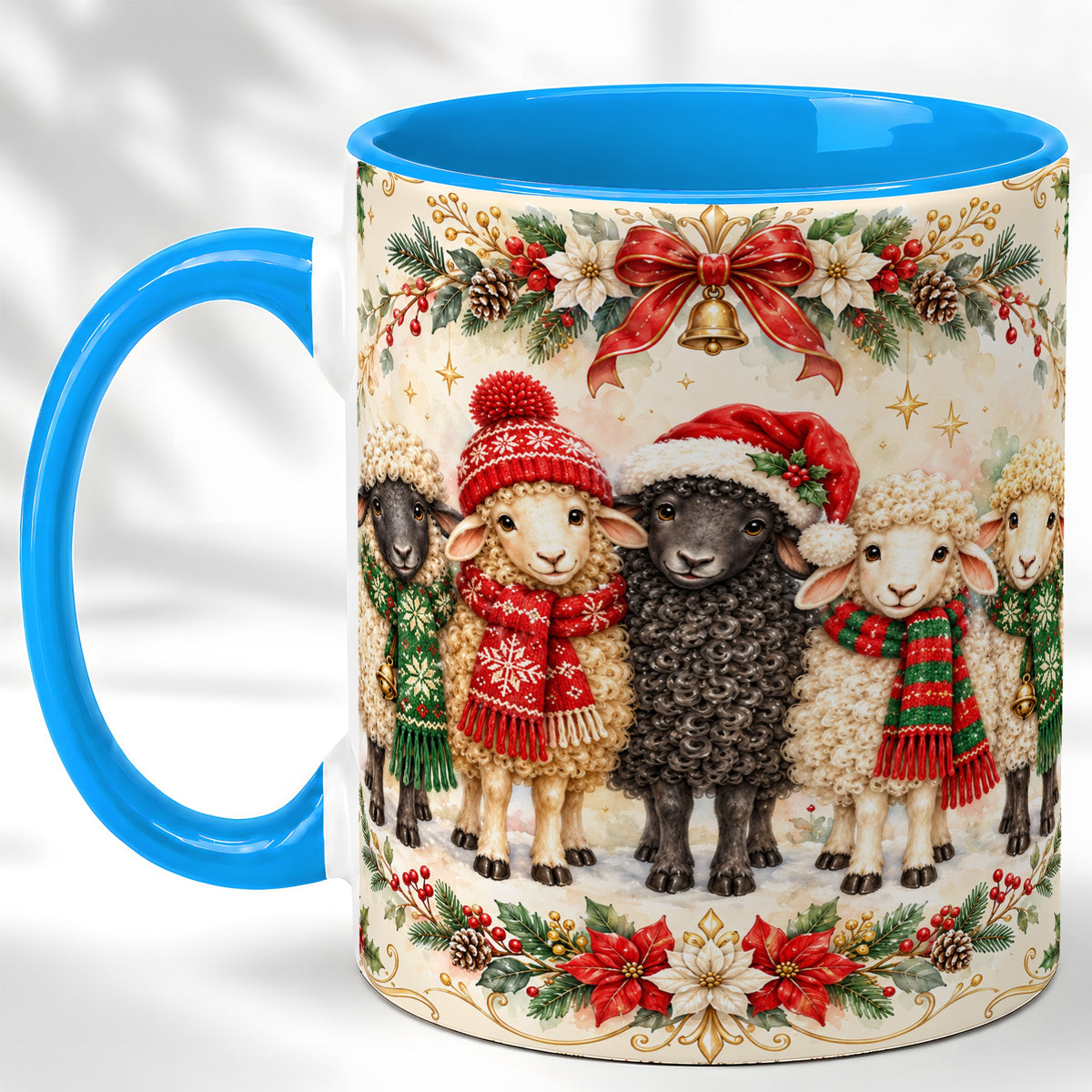 #pl[11oz|Blue] Christmas Sheep Coffee Mug, Festive Lamb Mug, Ceramic Cup
