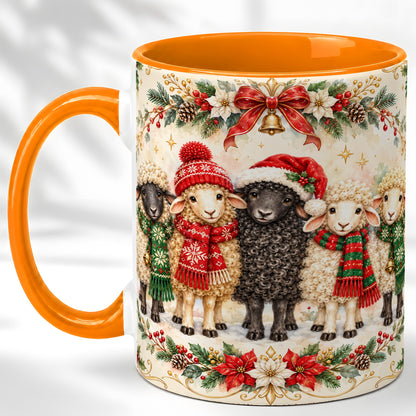 #pl[11oz|Orange] Christmas Sheep Coffee Mug, Festive Lamb Mug, Ceramic Cup