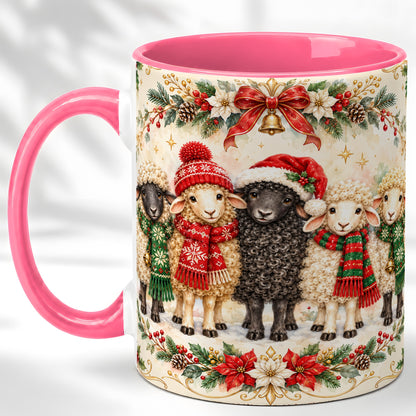 #pl[11oz|Pink] Christmas Sheep Coffee Mug, Festive Lamb Mug, Ceramic Cup