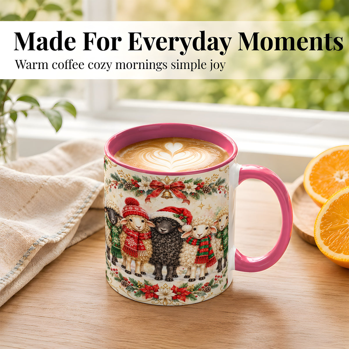 #pl[11oz|Pink] Christmas Sheep Coffee Mug, Festive Lamb Mug, Ceramic Cup