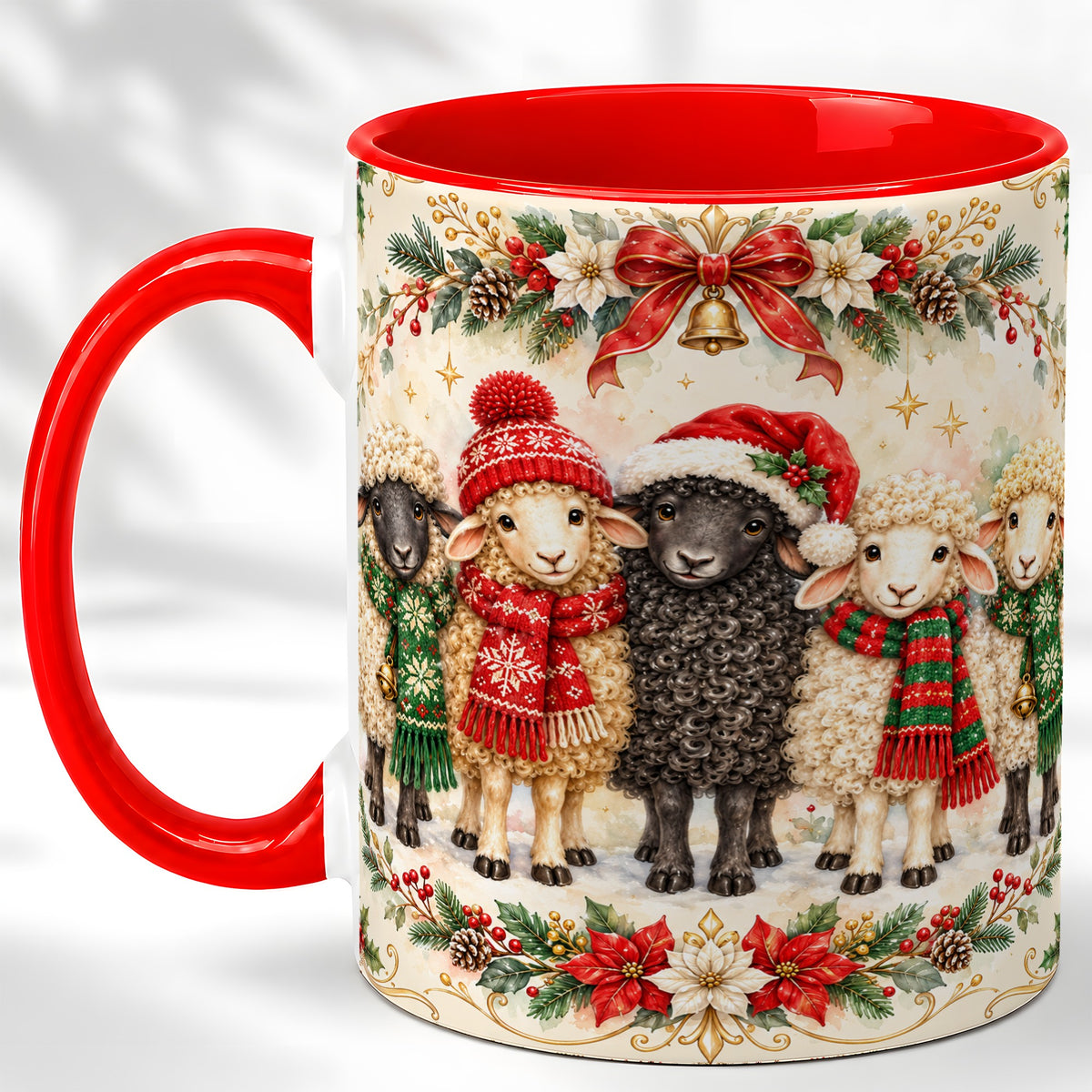 Christmas Sheep Coffee Mug, Festive Lamb Mug, Ceramic Cup