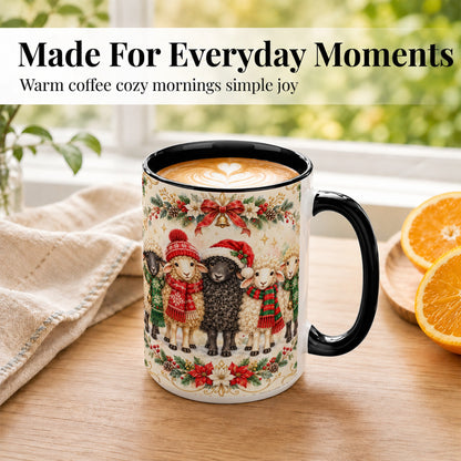 #pl[15oz|Black] Christmas Sheep Coffee Mug, Festive Lamb Mug, Ceramic Cup