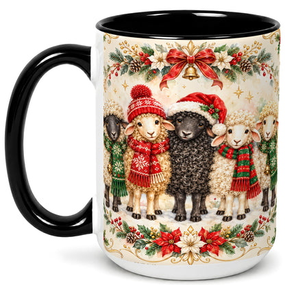 #pl[15oz|Black] Christmas Sheep Coffee Mug, Festive Lamb Mug, Ceramic Cup