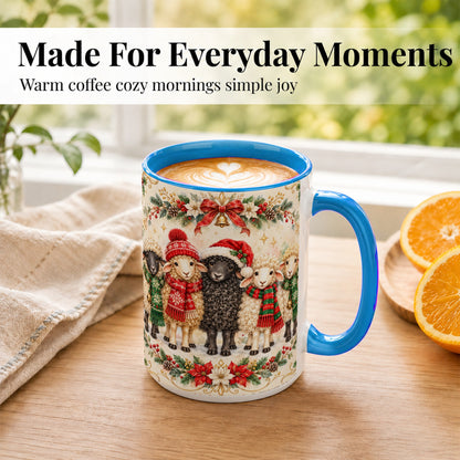 #pl[15oz|Blue] Christmas Sheep Coffee Mug, Festive Lamb Mug, Ceramic Cup
