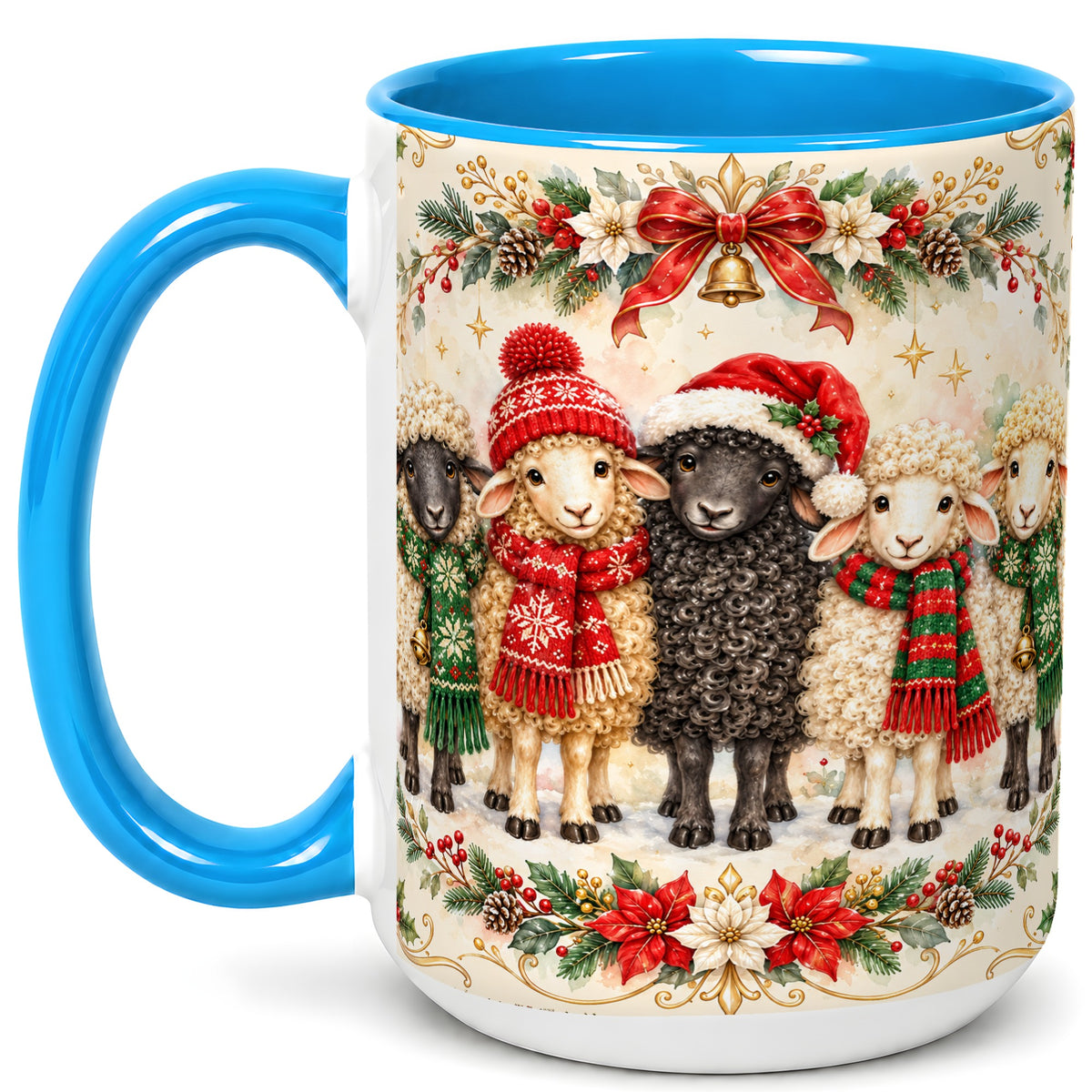 #pl[15oz|Blue] Christmas Sheep Coffee Mug, Festive Lamb Mug, Ceramic Cup