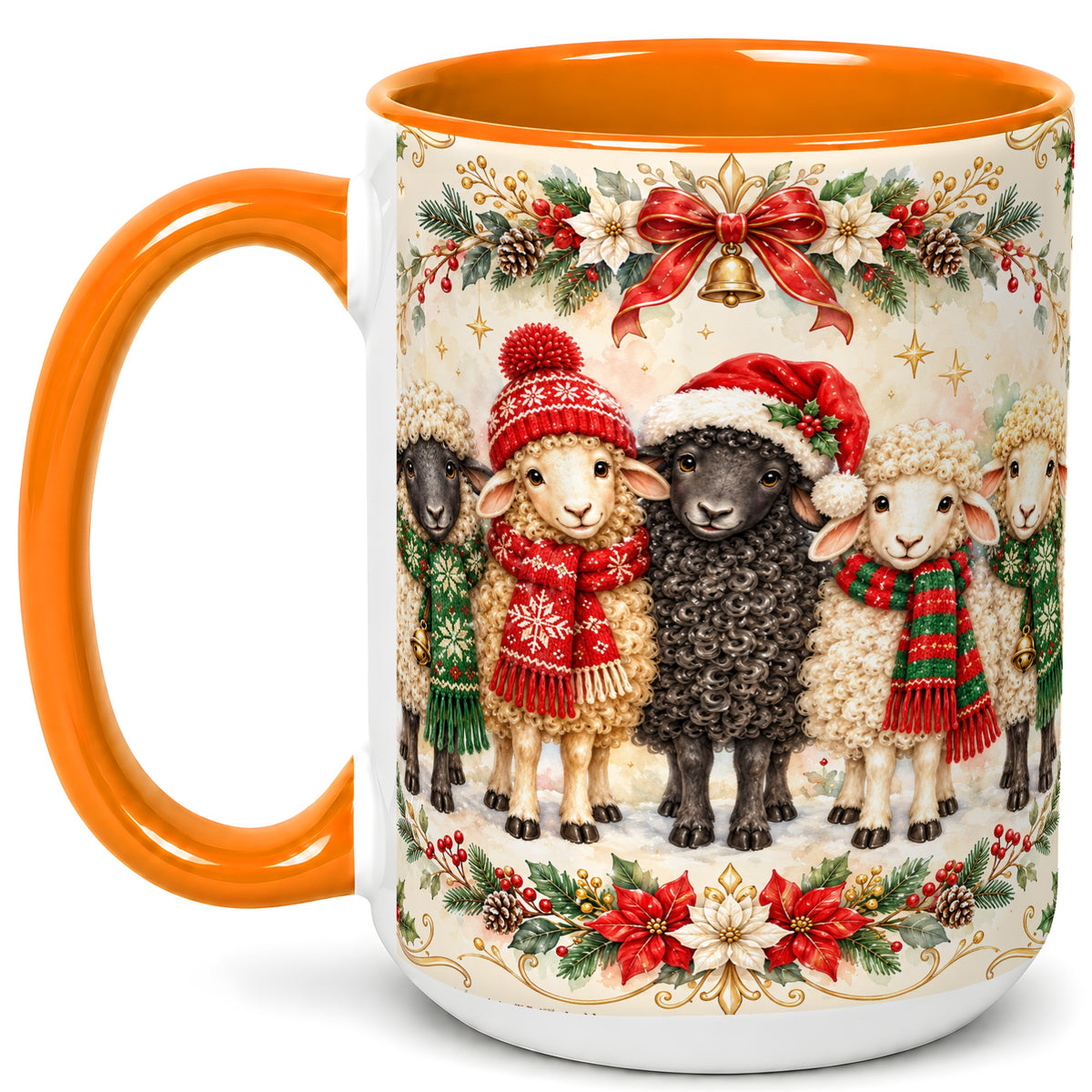 #pl[15oz|Orange] Christmas Sheep Coffee Mug, Festive Lamb Mug, Ceramic Cup