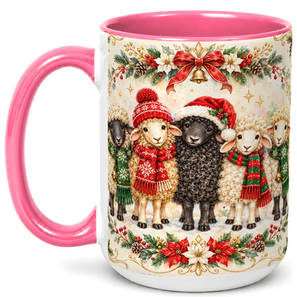 #pl[15oz|Pink] Christmas Sheep Coffee Mug, Festive Lamb Mug, Ceramic Cup