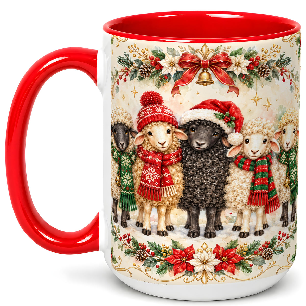 #pl[15oz|Red] Christmas Sheep Coffee Mug, Festive Lamb Mug, Ceramic Cup