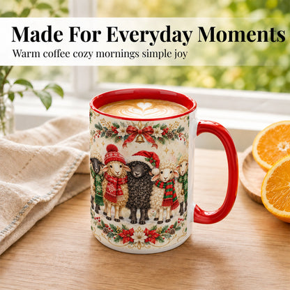 #pl[15oz|Red] Christmas Sheep Coffee Mug, Festive Lamb Mug, Ceramic Cup