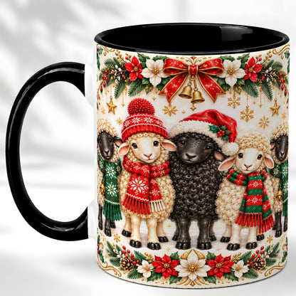 #pl[11oz|Black] Christmas Sheep Coffee Mug, Santa Lamb Mug, Ceramic Cup