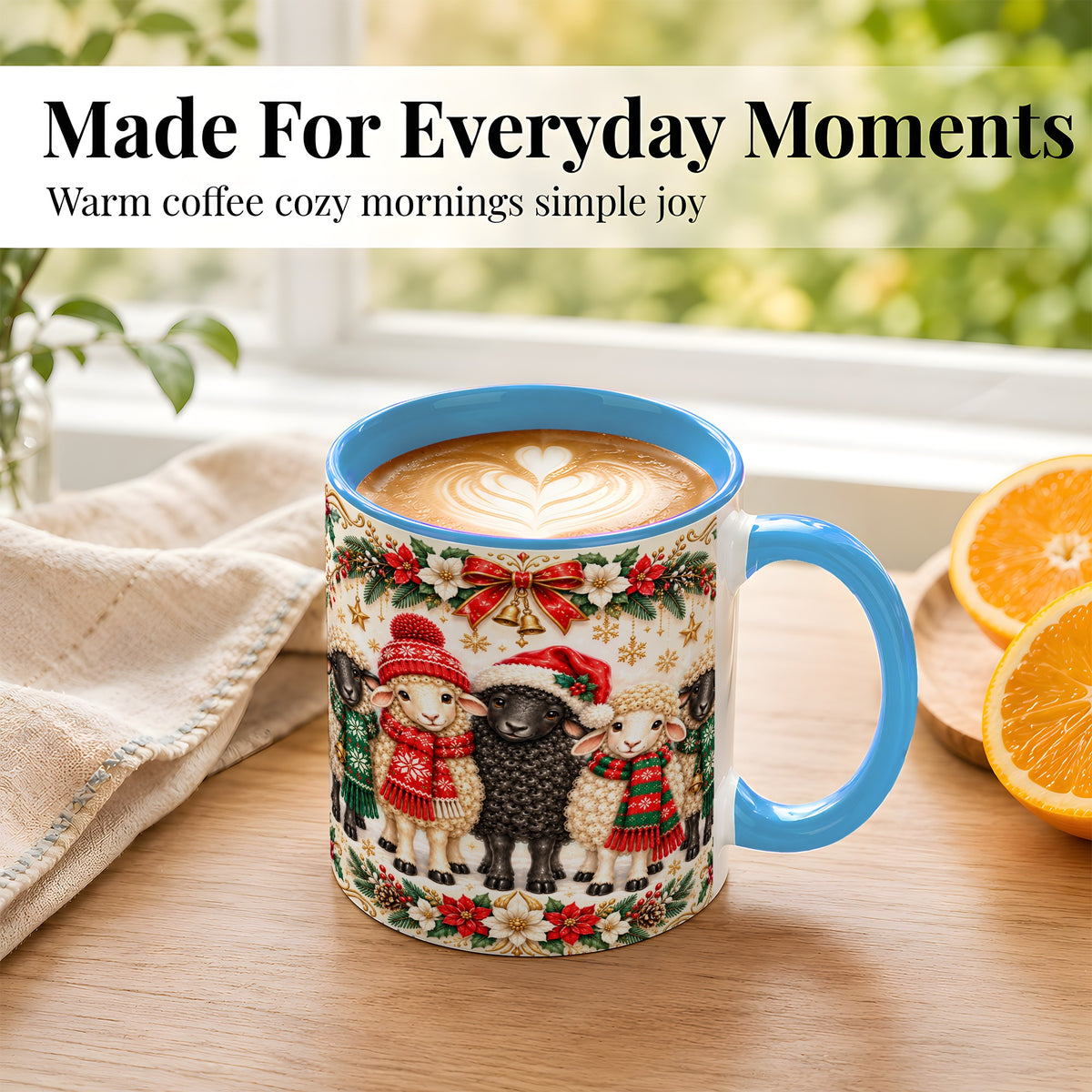 #pl[11oz|Blue] Christmas Sheep Coffee Mug, Santa Lamb Mug, Ceramic Cup
