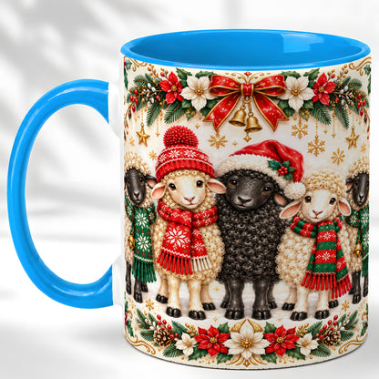 #pl[11oz|Blue] Christmas Sheep Coffee Mug, Santa Lamb Mug, Ceramic Cup