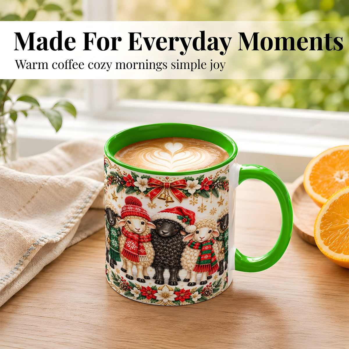 #pl[11oz|Green] Christmas Sheep Coffee Mug, Santa Lamb Mug, Ceramic Cup