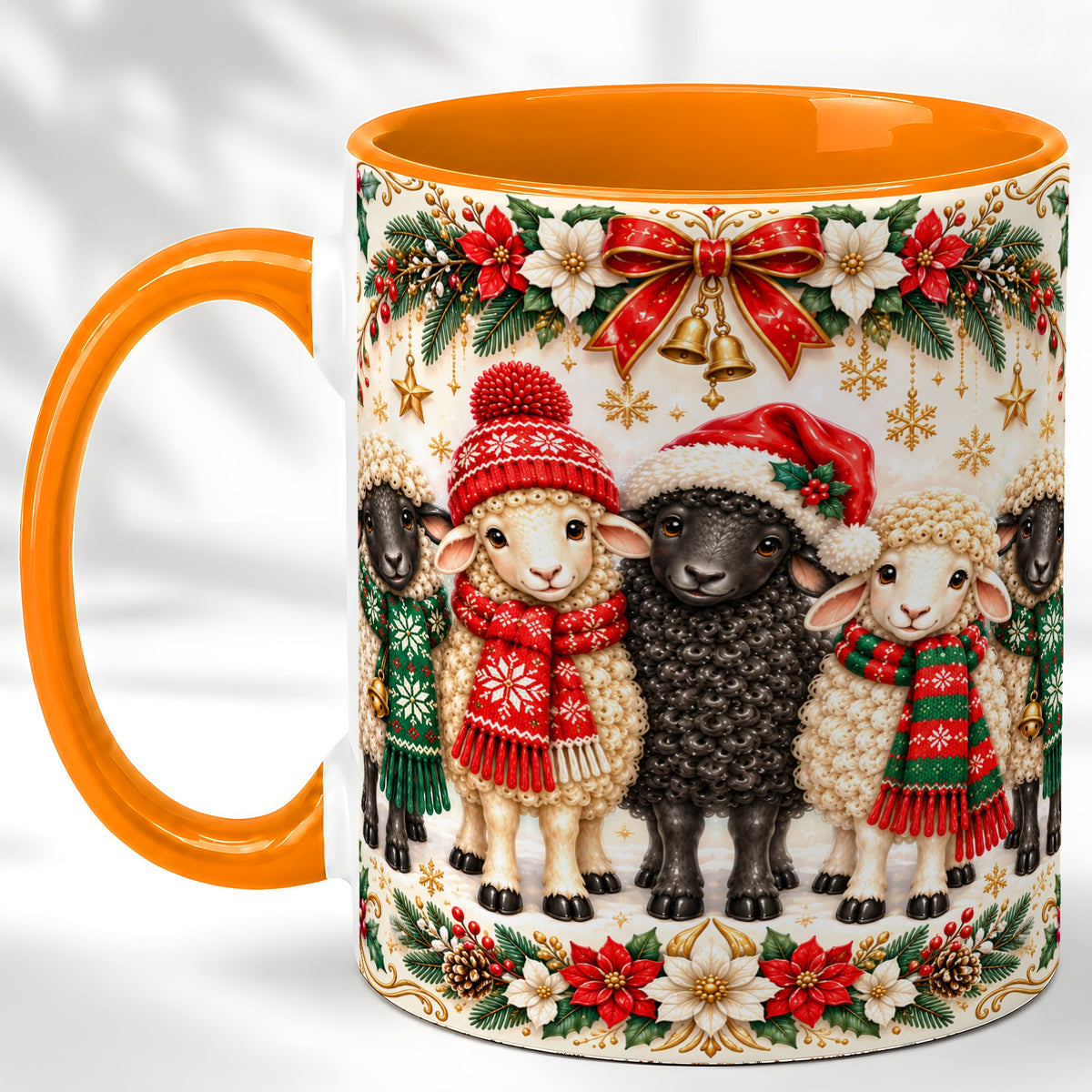 #pl[11oz|Orange] Christmas Sheep Coffee Mug, Santa Lamb Mug, Ceramic Cup