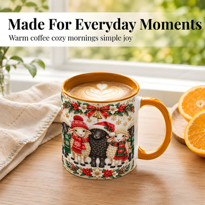 #pl[11oz|Orange] Christmas Sheep Coffee Mug, Santa Lamb Mug, Ceramic Cup