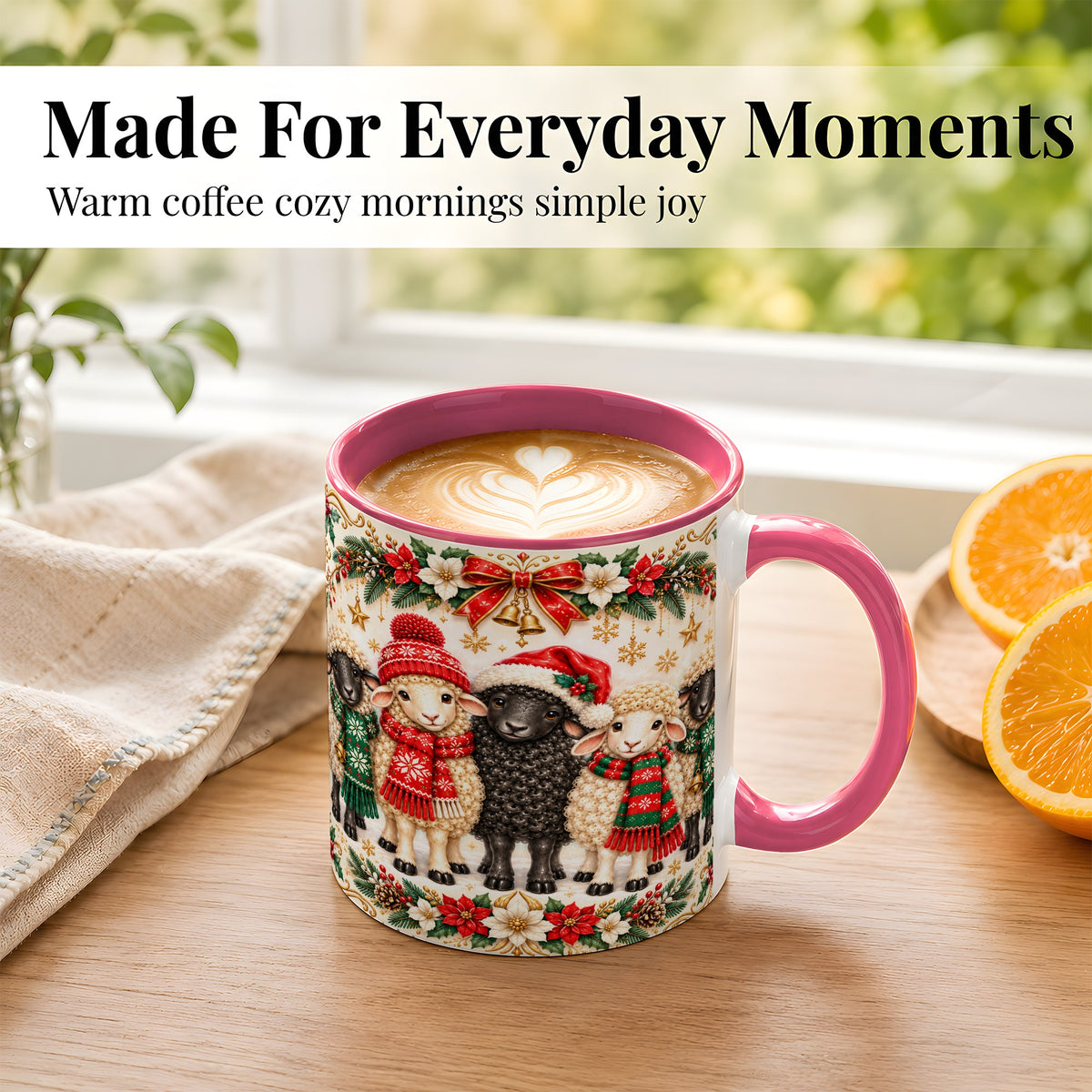 #pl[11oz|Pink] Christmas Sheep Coffee Mug, Santa Lamb Mug, Ceramic Cup
