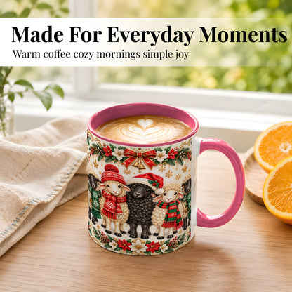 #pl[11oz|Pink] Christmas Sheep Coffee Mug, Santa Lamb Mug, Ceramic Cup