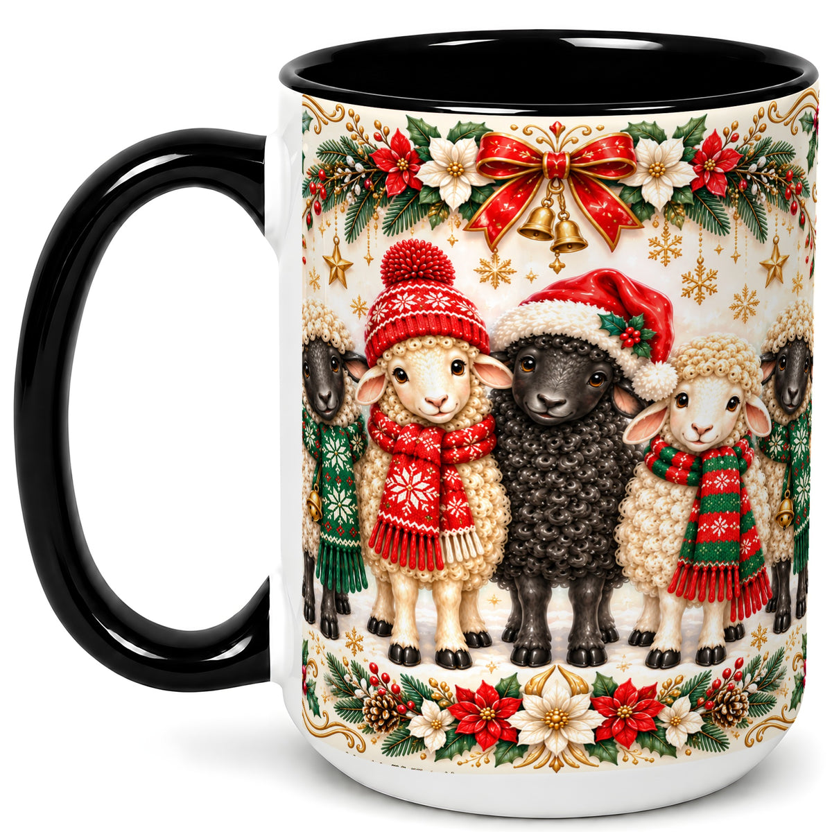 #pl[15oz|Black] Christmas Sheep Coffee Mug, Santa Lamb Mug, Ceramic Cup