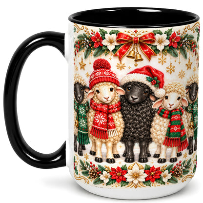 #pl[15oz|Black] Christmas Sheep Coffee Mug, Santa Lamb Mug, Ceramic Cup