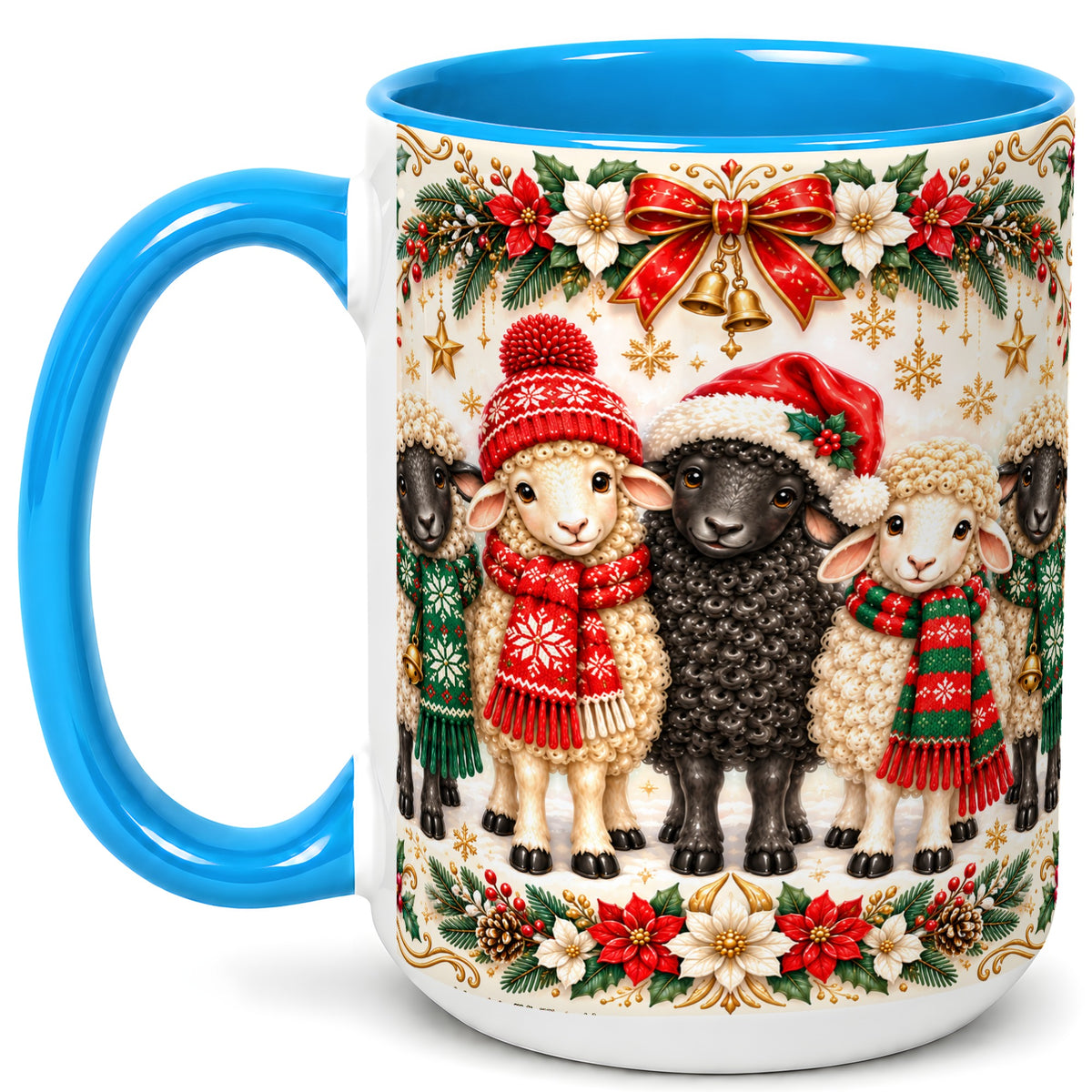 #pl[15oz|Blue] Christmas Sheep Coffee Mug, Santa Lamb Mug, Ceramic Cup