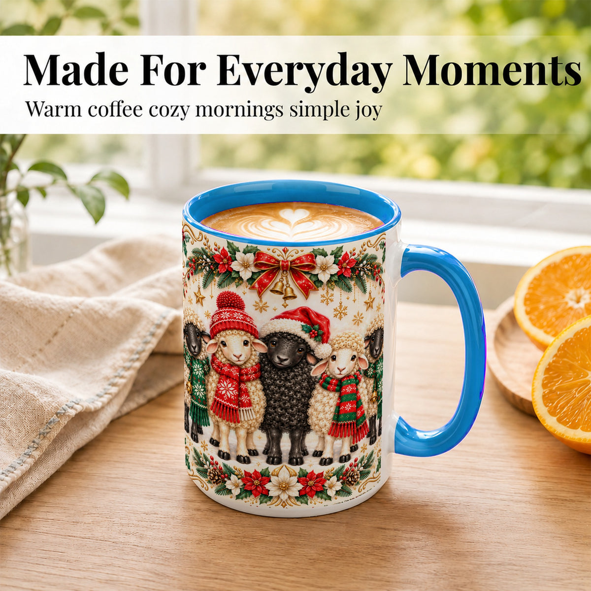 #pl[15oz|Blue] Christmas Sheep Coffee Mug, Santa Lamb Mug, Ceramic Cup