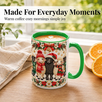 #pl[15oz|Green] Christmas Sheep Coffee Mug, Santa Lamb Mug, Ceramic Cup