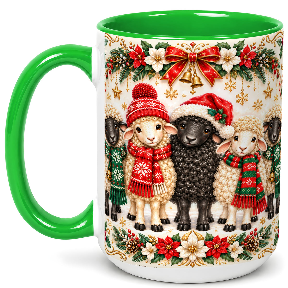 #pl[15oz|Green] Christmas Sheep Coffee Mug, Santa Lamb Mug, Ceramic Cup