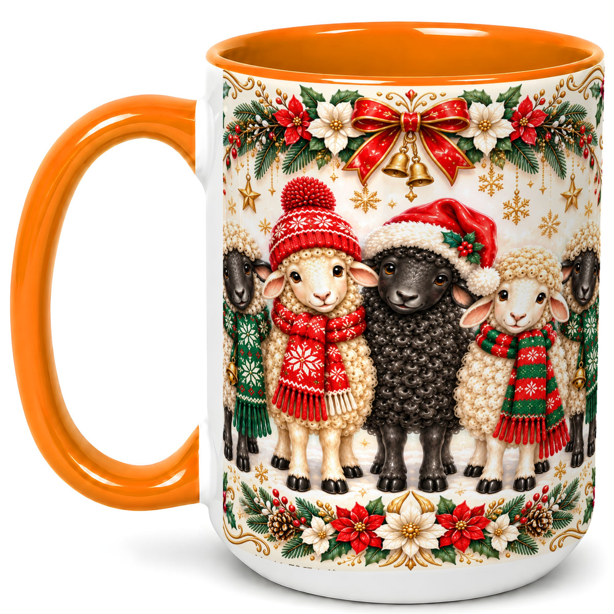 #pl[15oz|Orange] Christmas Sheep Coffee Mug, Santa Lamb Mug, Ceramic Cup