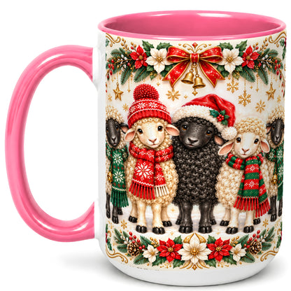 #pl[15oz|Pink] Christmas Sheep Coffee Mug, Santa Lamb Mug, Ceramic Cup