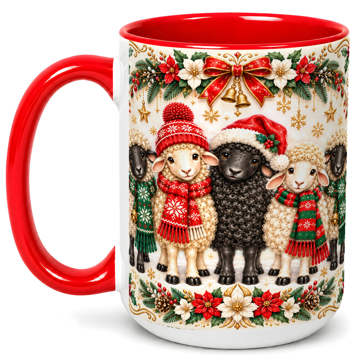 #pl[15oz|Red] Christmas Sheep Coffee Mug, Santa Lamb Mug, Ceramic Cup