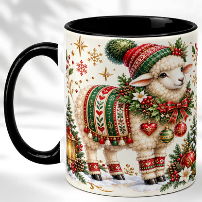 #pl[11oz|Black] Christmas Lamb Coffee Mug, Cozy Winter Sheep Mug, Ceramic Cup