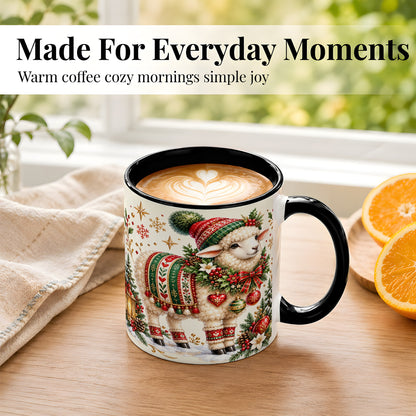 #pl[11oz|Black] Christmas Lamb Coffee Mug, Cozy Winter Sheep Mug, Ceramic Cup