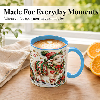 #pl[11oz|Blue] Christmas Lamb Coffee Mug, Cozy Winter Sheep Mug, Ceramic Cup