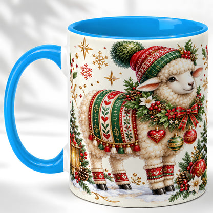 #pl[11oz|Blue] Christmas Lamb Coffee Mug, Cozy Winter Sheep Mug, Ceramic Cup