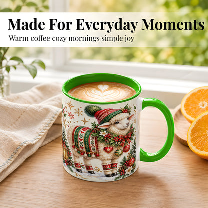 #pl[11oz|Green] Christmas Lamb Coffee Mug, Cozy Winter Sheep Mug, Ceramic Cup