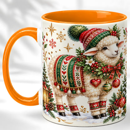 #pl[11oz|Orange] Christmas Lamb Coffee Mug, Cozy Winter Sheep Mug, Ceramic Cup