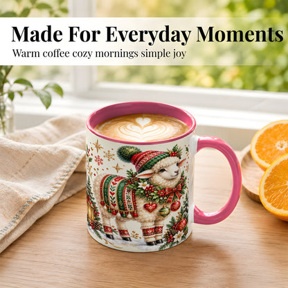 #pl[11oz|Pink] Christmas Lamb Coffee Mug, Cozy Winter Sheep Mug, Ceramic Cup