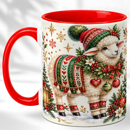 Christmas Lamb Coffee Mug, Cozy Winter Sheep Mug, Ceramic Cup