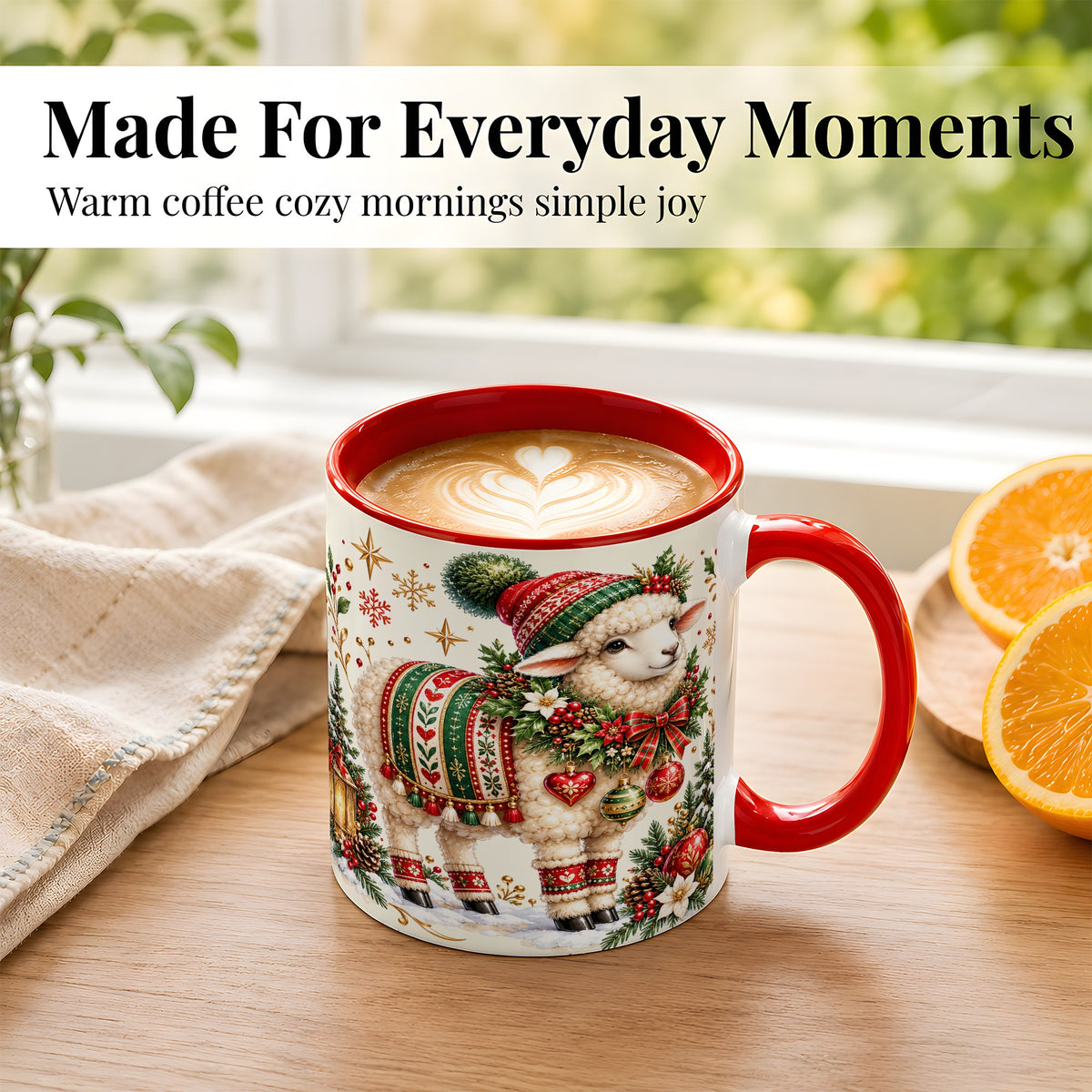 #pl[11oz|Red] Christmas Lamb Coffee Mug, Cozy Winter Sheep Mug, Ceramic Cup