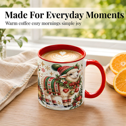#pl[11oz|Red] Christmas Lamb Coffee Mug, Cozy Winter Sheep Mug, Ceramic Cup