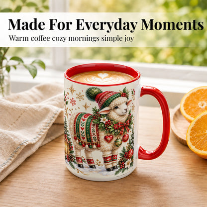 #pl[15oz|Red] Christmas Lamb Coffee Mug, Cozy Winter Sheep Mug, Ceramic Cup