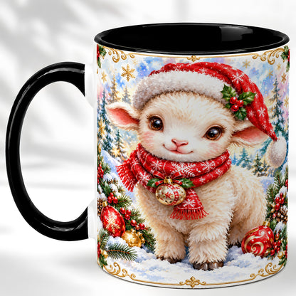 #pl[11oz|Black] Christmas Lamb Coffee Mug, Santa Sheep Mug, Ceramic Cup