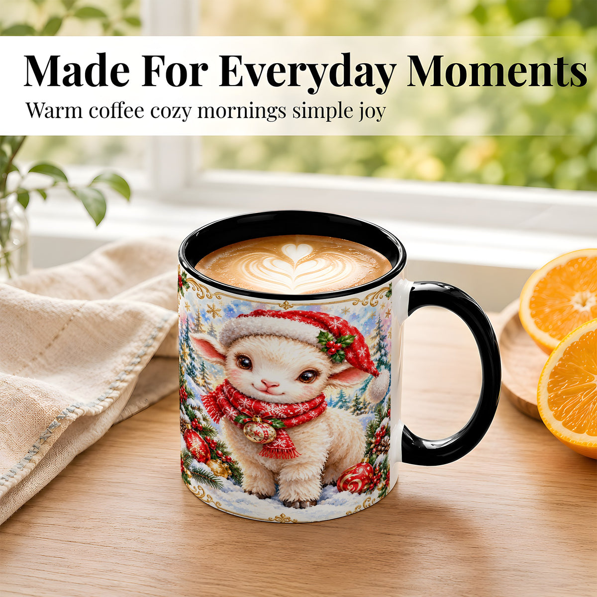 #pl[11oz|Black] Christmas Lamb Coffee Mug, Santa Sheep Mug, Ceramic Cup
