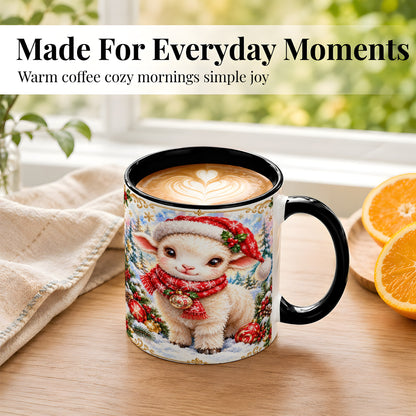 #pl[11oz|Black] Christmas Lamb Coffee Mug, Santa Sheep Mug, Ceramic Cup