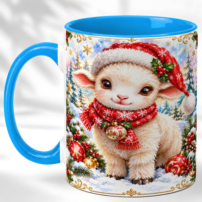#pl[11oz|Blue] Christmas Lamb Coffee Mug, Santa Sheep Mug, Ceramic Cup