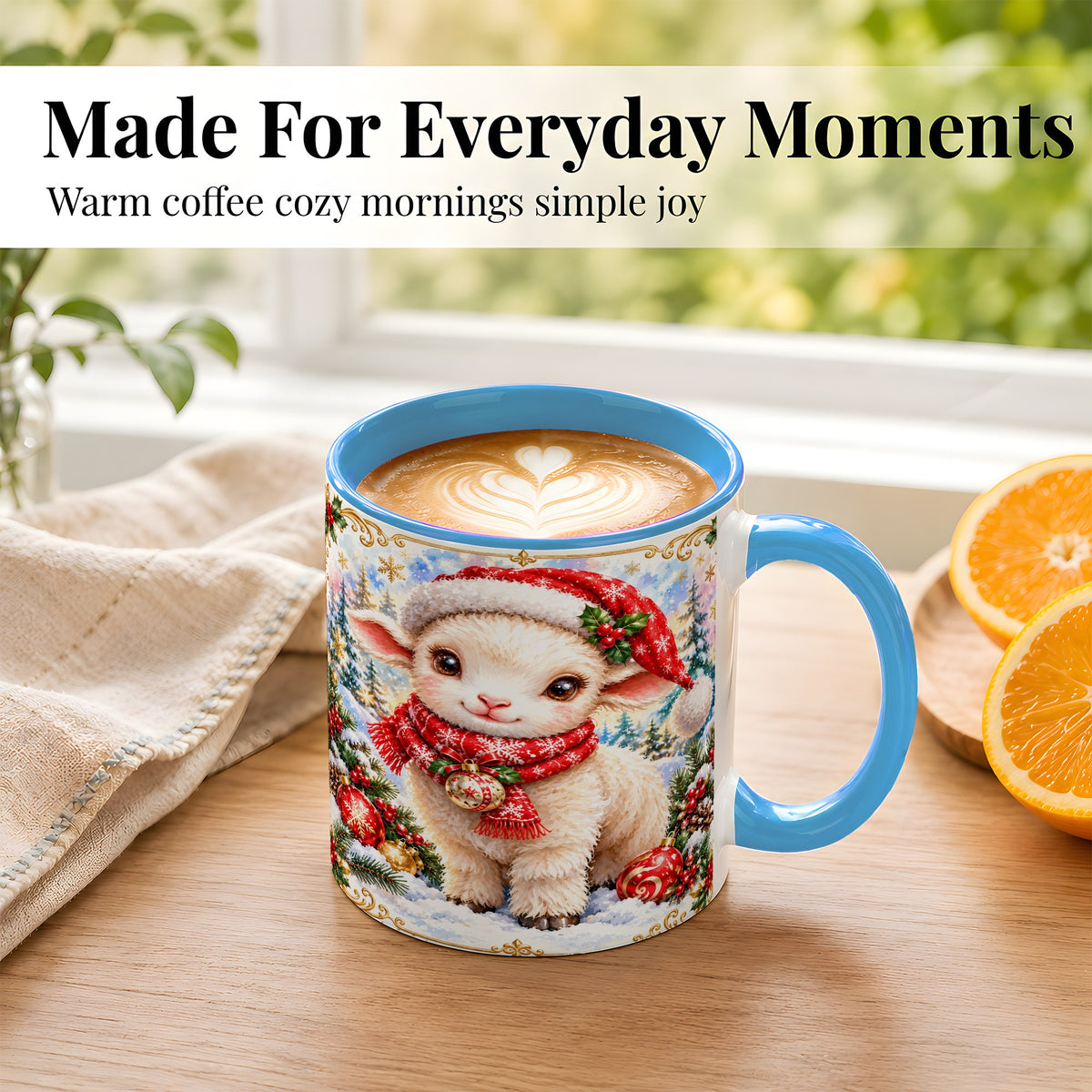 #pl[11oz|Blue] Christmas Lamb Coffee Mug, Santa Sheep Mug, Ceramic Cup