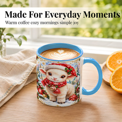 #pl[11oz|Blue] Christmas Lamb Coffee Mug, Santa Sheep Mug, Ceramic Cup