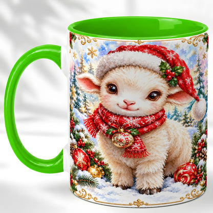 #pl[11oz|Green] Christmas Lamb Coffee Mug, Santa Sheep Mug, Ceramic Cup