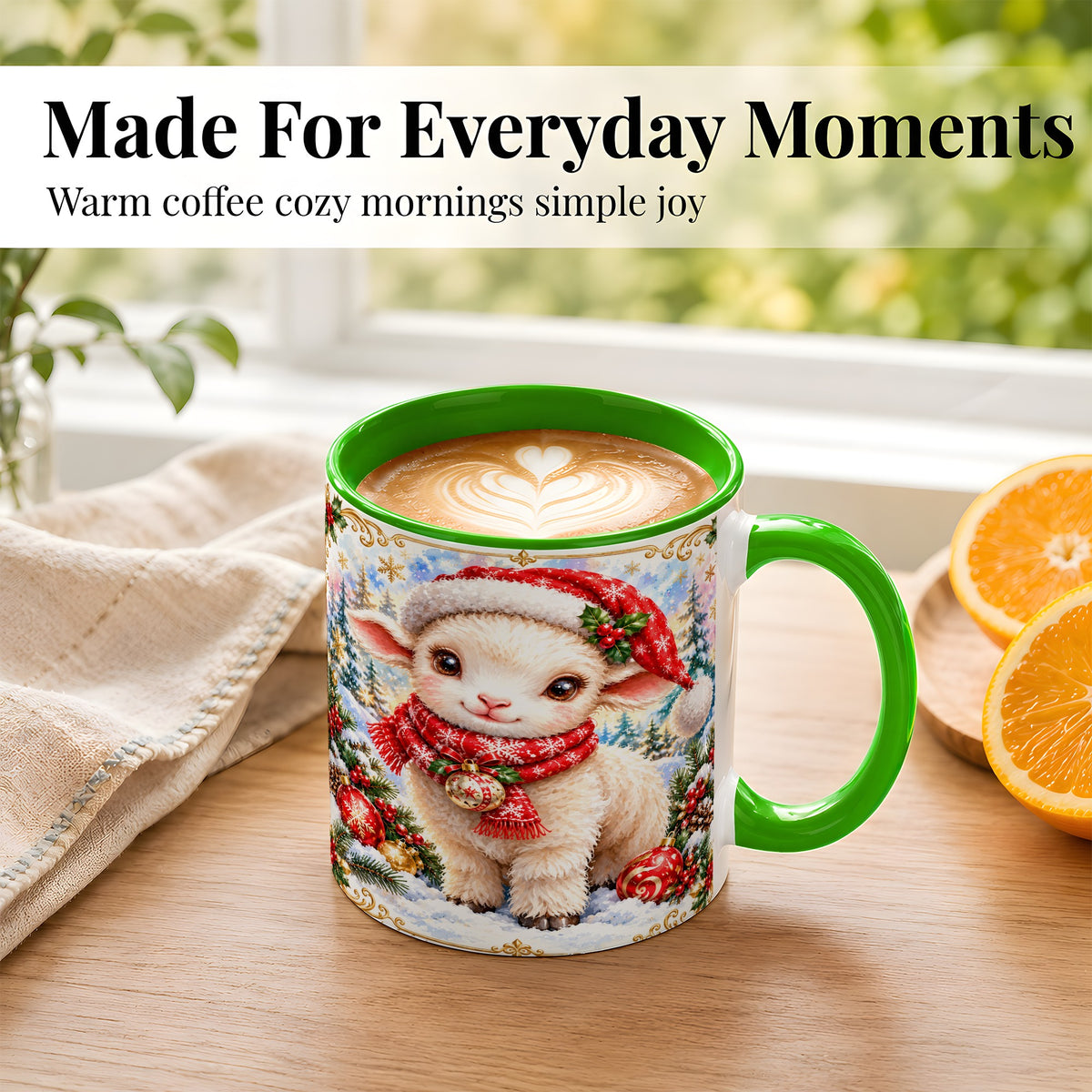 #pl[11oz|Green] Christmas Lamb Coffee Mug, Santa Sheep Mug, Ceramic Cup