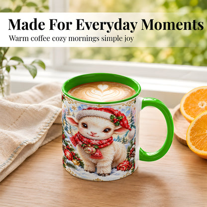 #pl[11oz|Green] Christmas Lamb Coffee Mug, Santa Sheep Mug, Ceramic Cup